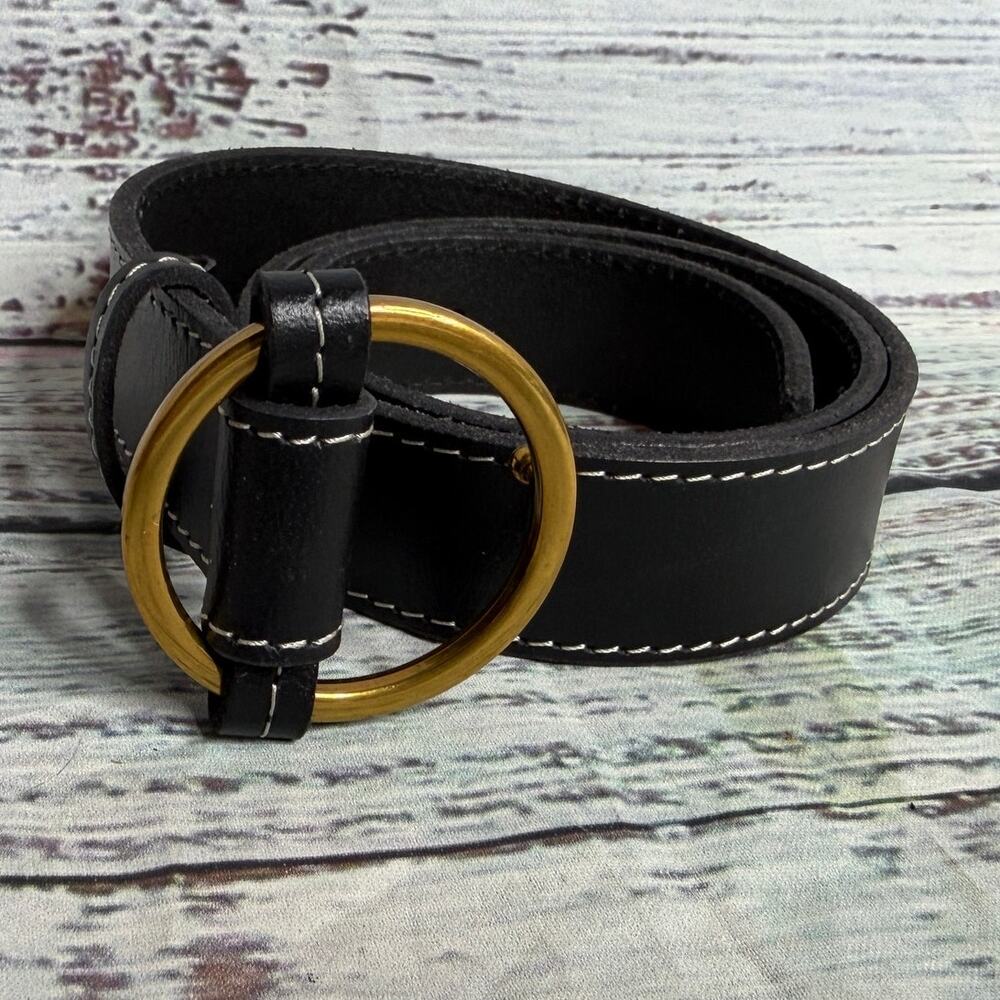 Boden Black Leather Ring Belt XS Gold Tone Buckle 100% Leather Women's